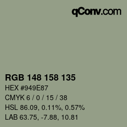 カラーコード: RGB 148 158 135 | qconv.com