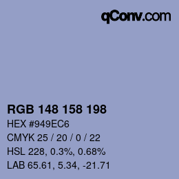 Color code: RGB 148 158 198 | qconv.com