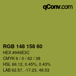 Código de color: RGB 148 158 60 | qconv.com