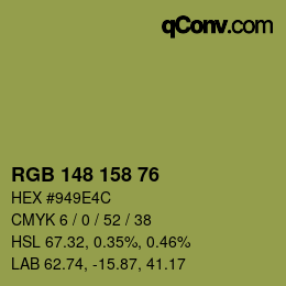 Color code: RGB 148 158 76 | qconv.com