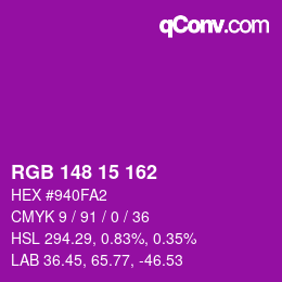 Color code: RGB 148 15 162 | qconv.com