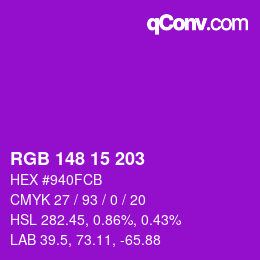 Color code: RGB 148 15 203 | qconv.com