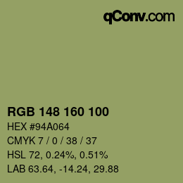 Color code: RGB 148 160 100 | qconv.com