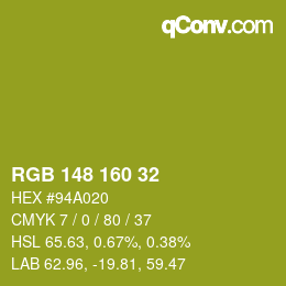 Color code: RGB 148 160 32 | qconv.com