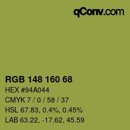 Color code: RGB 148 160 68 | qconv.com
