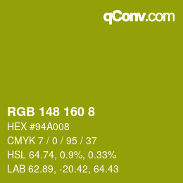 カラーコード: RGB 148 160 8 | qconv.com