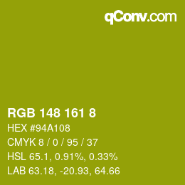 カラーコード: RGB 148 161 8 | qconv.com