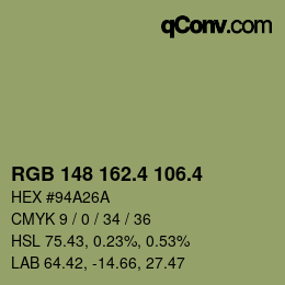 カラーコード: RGB 148 162.4 106.4 | qconv.com