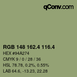 カラーコード: RGB 148 162.4 116.4 | qconv.com