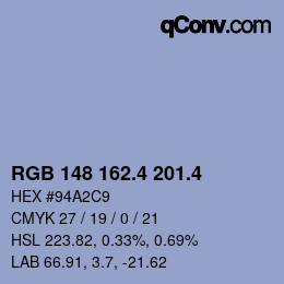 カラーコード: RGB 148 162.4 201.4 | qconv.com