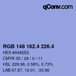 カラーコード: RGB 148 162.4 226.4 | qconv.com