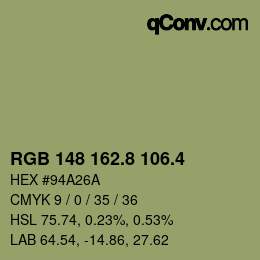 カラーコード: RGB 148 162.8 106.4 | qconv.com