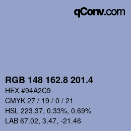 カラーコード: RGB 148 162.8 201.4 | qconv.com