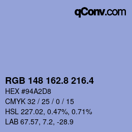カラーコード: RGB 148 162.8 216.4 | qconv.com