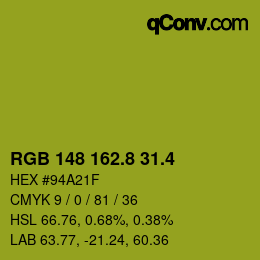 カラーコード: RGB 148 162.8 31.4 | qconv.com