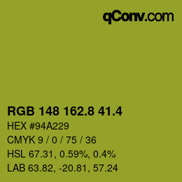カラーコード: RGB 148 162.8 41.4 | qconv.com