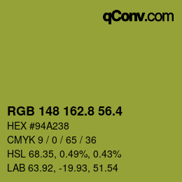 カラーコード: RGB 148 162.8 56.4 | qconv.com