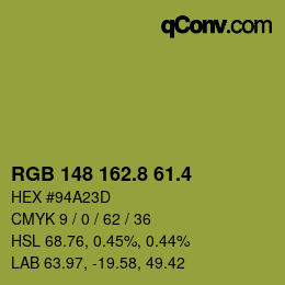 カラーコード: RGB 148 162.8 61.4 | qconv.com