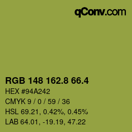 カラーコード: RGB 148 162.8 66.4 | qconv.com
