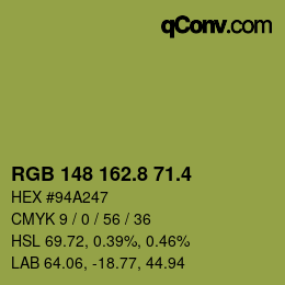 カラーコード: RGB 148 162.8 71.4 | qconv.com