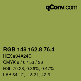 カラーコード: RGB 148 162.8 76.4 | qconv.com