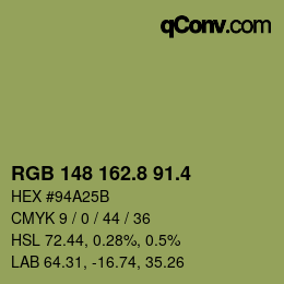 カラーコード: RGB 148 162.8 91.4 | qconv.com