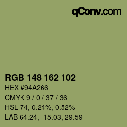 カラーコード: RGB 148 162 102 | qconv.com