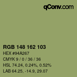 Color code: RGB 148 162 103 | qconv.com