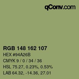 Color code: RGB 148 162 107 | qconv.com