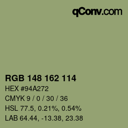 Color code: RGB 148 162 114 | qconv.com