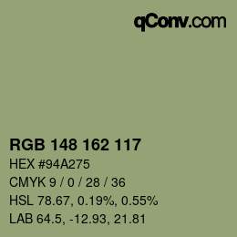 Color code: RGB 148 162 117 | qconv.com