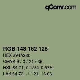 Color code: RGB 148 162 128 | qconv.com