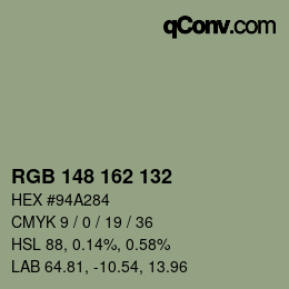 カラーコード: RGB 148 162 132 | qconv.com