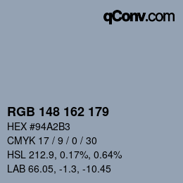 Color code: RGB 148 162 179 | qconv.com