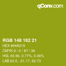Color code: RGB 148 162 21 | qconv.com