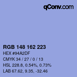Color code: RGB 148 162 223 | qconv.com