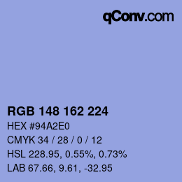 Color code: RGB 148 162 224 | qconv.com