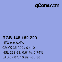 Color code: RGB 148 162 229 | qconv.com