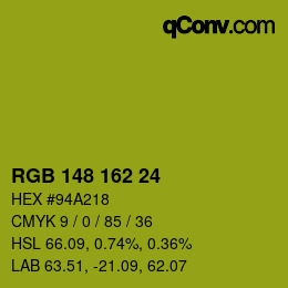 カラーコード: RGB 148 162 24 | qconv.com