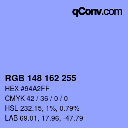 カラーコード: RGB 148 162 255 | qconv.com
