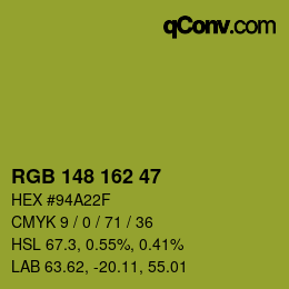 Color code: RGB 148 162 47 | qconv.com