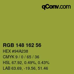Color code: RGB 148 162 56 | qconv.com