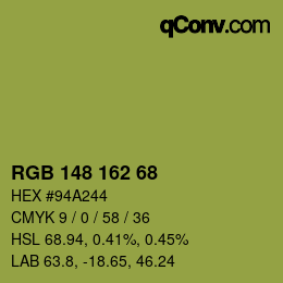 Color code: RGB 148 162 68 | qconv.com