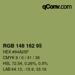 Farbcode: RGB 148 162 95 | qconv.com