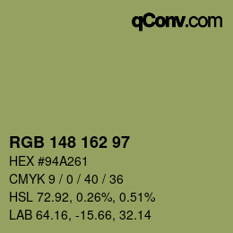 Color code: RGB 148 162 97 | qconv.com