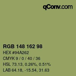 カラーコード: RGB 148 162 98 | qconv.com