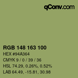 カラーコード: RGB 148 163 100 | qconv.com