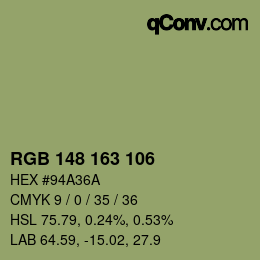 Farbcode: RGB 148 163 106 | qconv.com