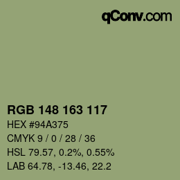Farbcode: RGB 148 163 117 | qconv.com