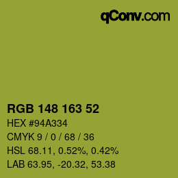 カラーコード: RGB 148 163 52 | qconv.com